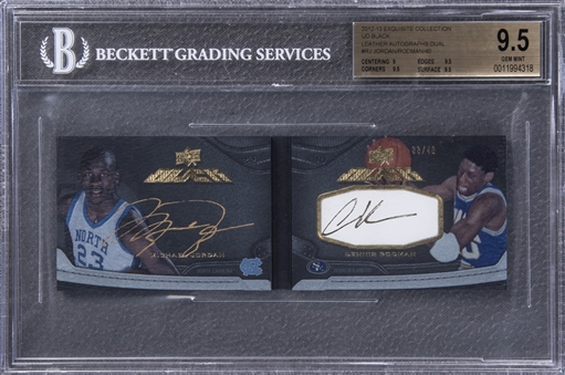 2012/13 Exquisite Collection "UD Black" Leather Autographs Dual #RJ Michael Jordan/Dennis Rodman Dual Signed Patch College Logo Booklet (#33/40) - BGS GEM MINT 9.5/BGS 9